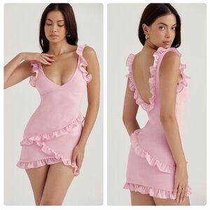 HOUSE OF‎ CB 'Tania' Pink Quartz Ruffle Mini Dress NWT Size L